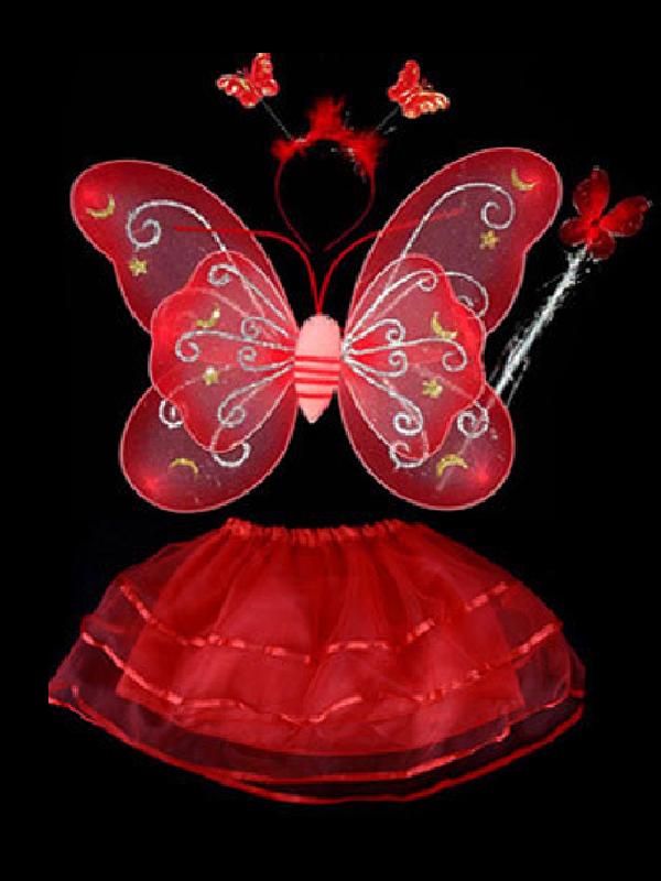 

Children's Day Girl's Party Supplies Double Layer Butterfly Wings/Headband/Magic Stick/Skirt Angel Costumes, Red