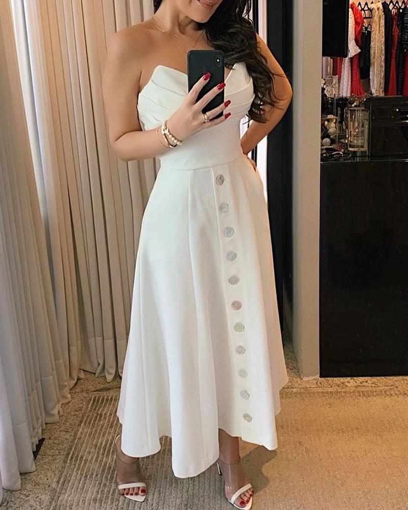 

Sweetheart Neck Buttoned Ruched Dress