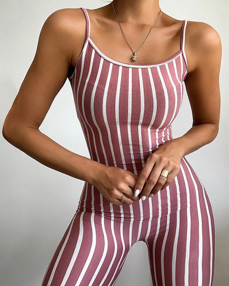 

Striped Slim Fit Cami Romper, Red