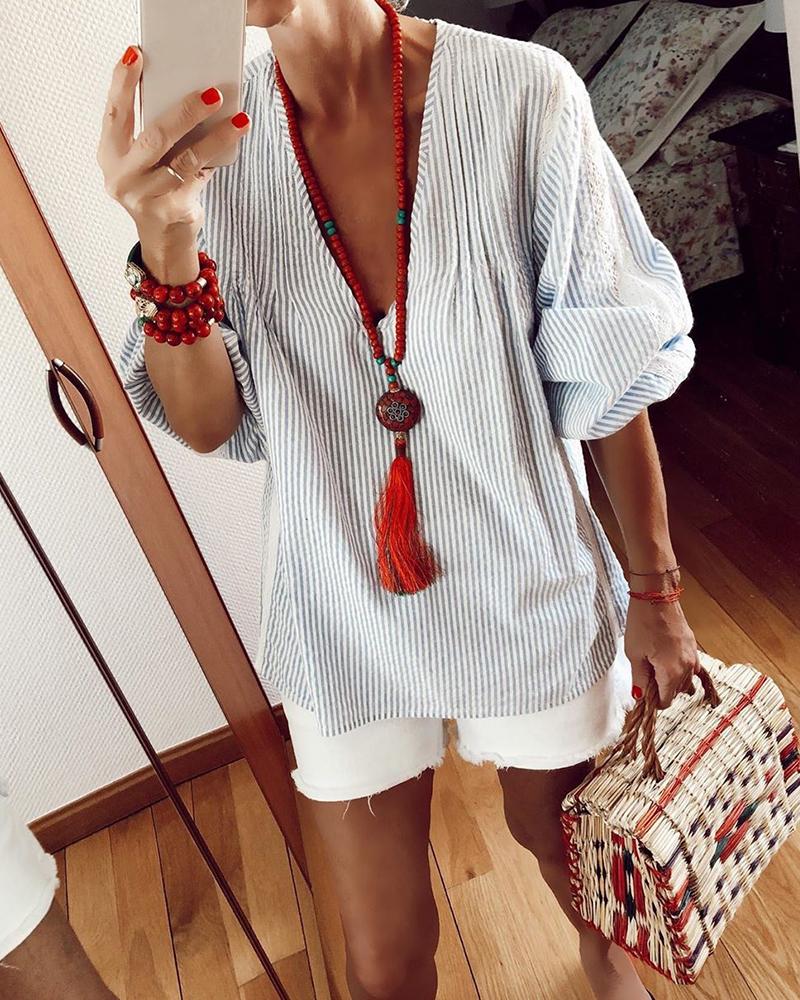 

V-Neck Lantern Sleeve Casual Blouse, Gray