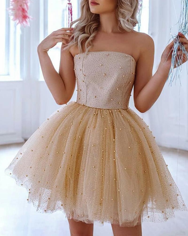 

Beading Embellished Mesh Tube Party Dress