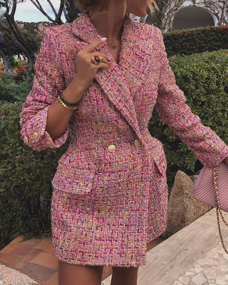 

Notched Collar Plaid Buttoned Blazer Dress, Pink