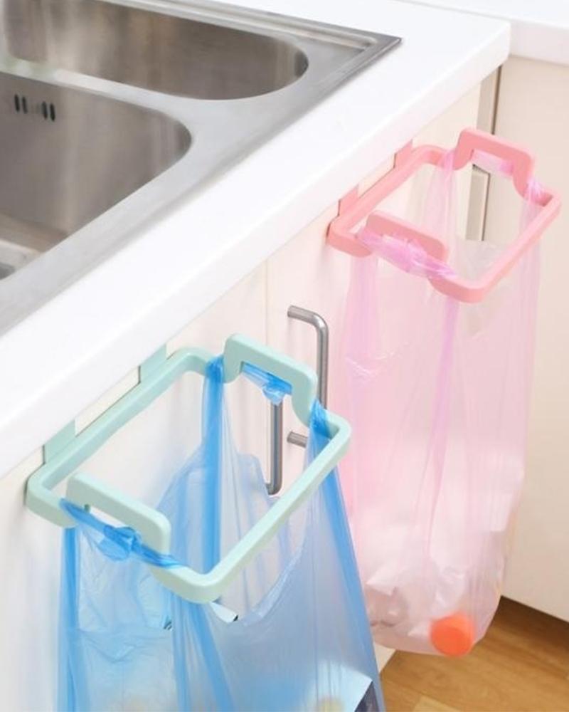 

Plastic trash bag rack portable hanging trash bin trash bag storage rack holder kitchen gadget storage rack, Pink