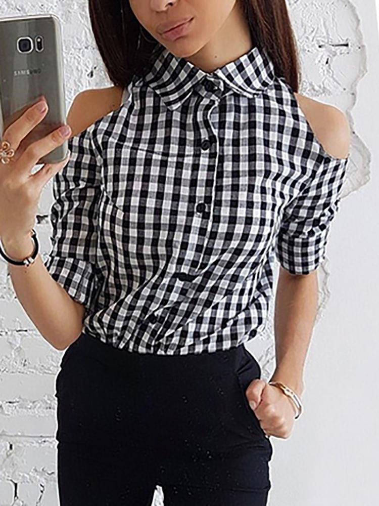 

Grid Cold Shoulder Button Through Top, Black