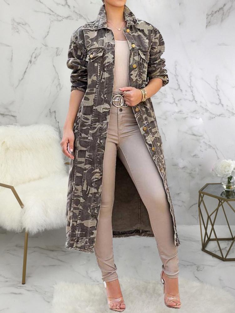 

Camo Metallic Button Longline Coat