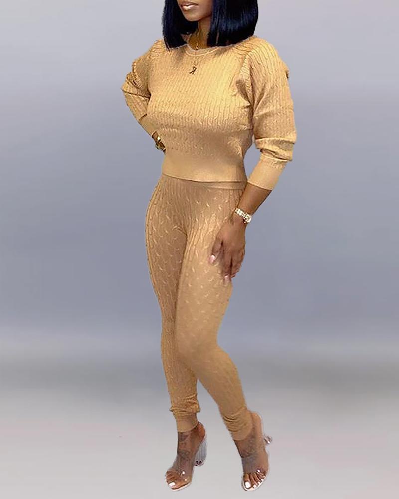 

Solid Long Sleeve Top & Pencil Pant Sets, Yellow
