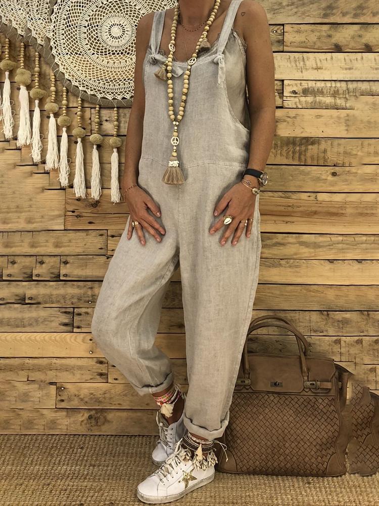 

Knot Strap Pocket Suspenders Baggy Jumpsuit