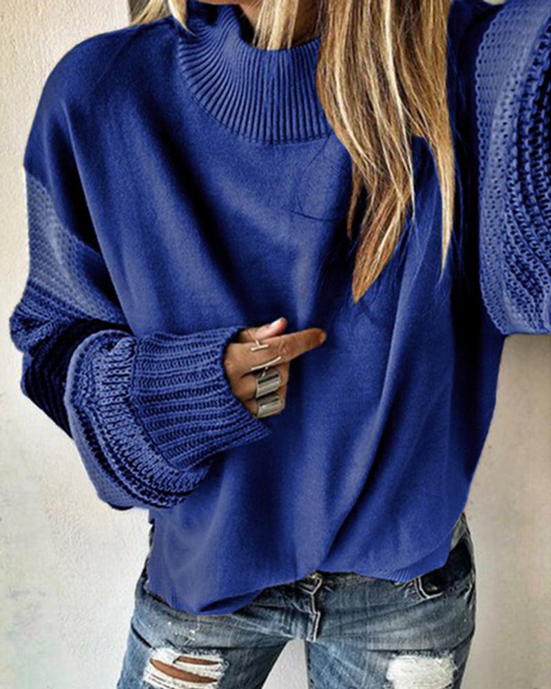 

Colorblock Patchwork Design Casual Sweater, Blue