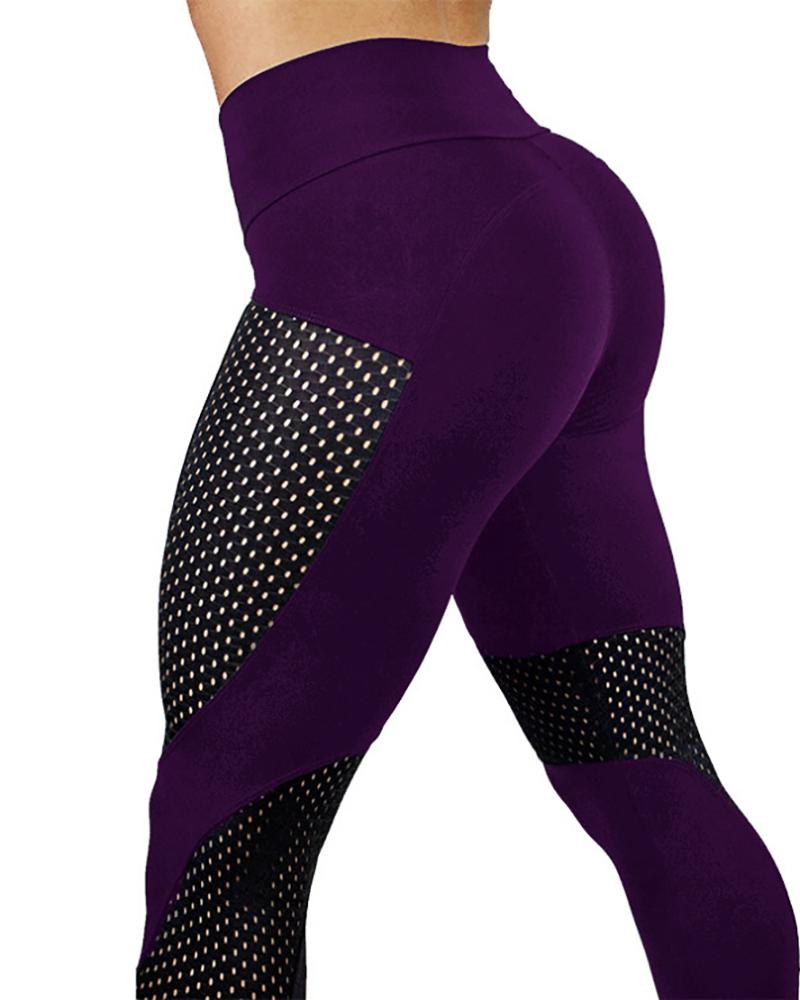 

Colorblock High Waist Elastic Sports Leggings, Purple