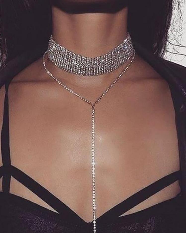 

Vintage Women Studded Choker Sparkly Necklace, Gold