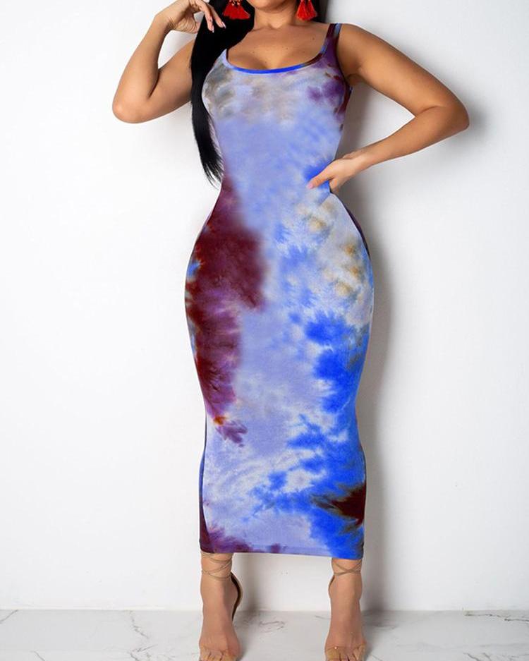 

Tie Dye Print Sleeveless Dress, Blue