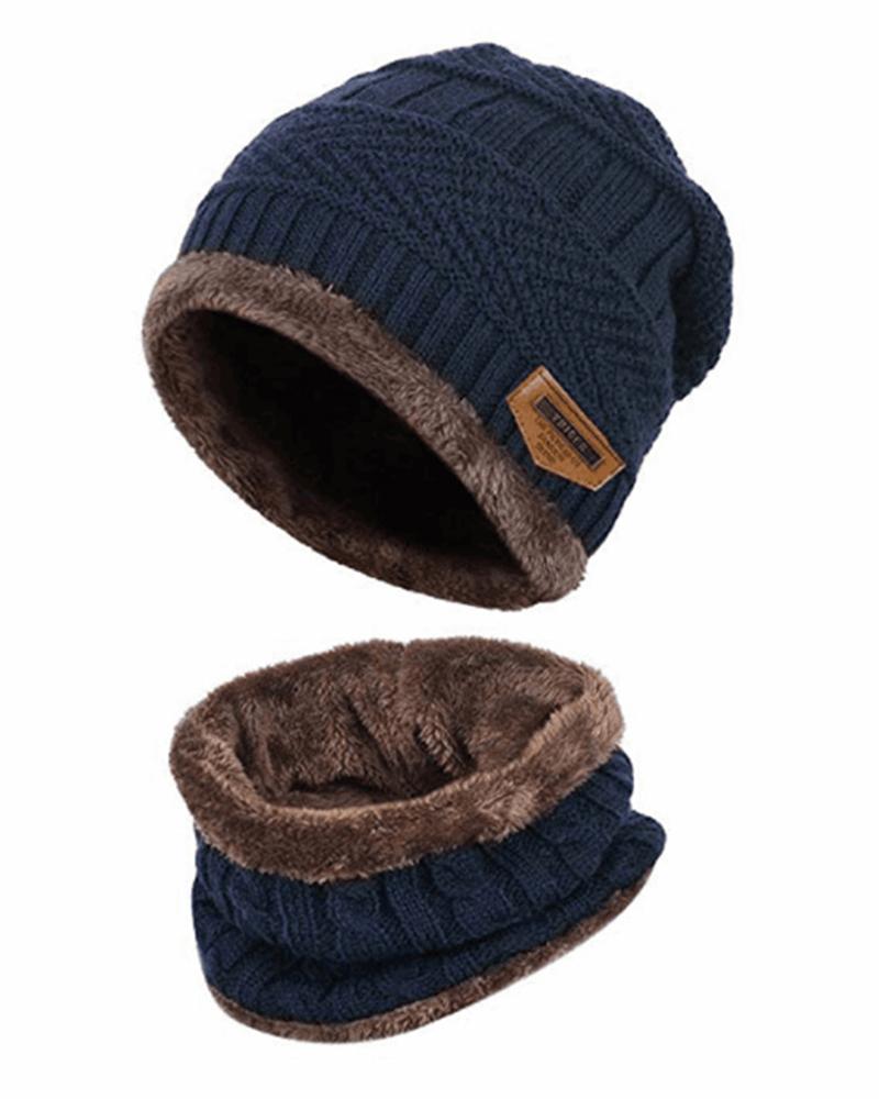 

Warm Beanie Cap With Scarf, Dark blue