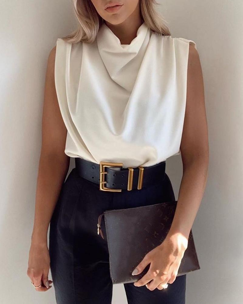 

Cow Neck Sleeveless Top, White
