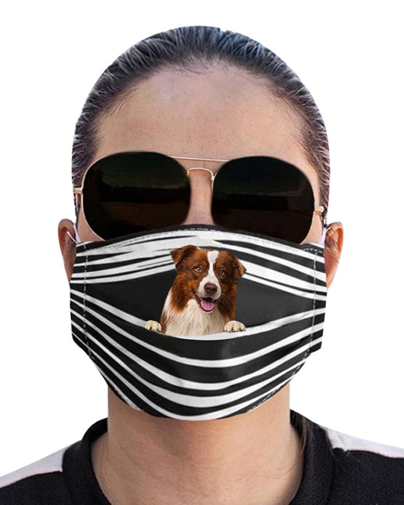 

Striped Dog Print Breathable Face Mask With 1PCS Filter, Style5