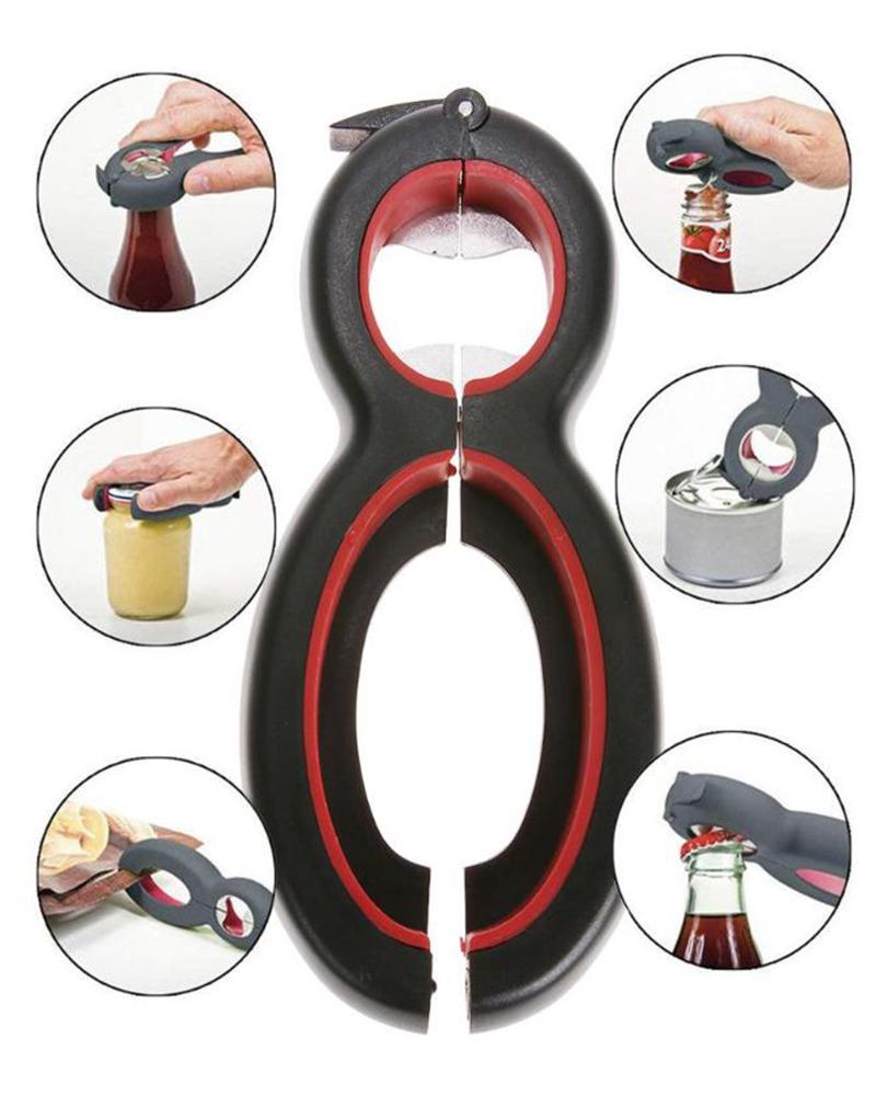 

6 in 1 Multi Function Can Beer Bottle Opener All in One Jar Gripper Can Beer Lid Twist, Black