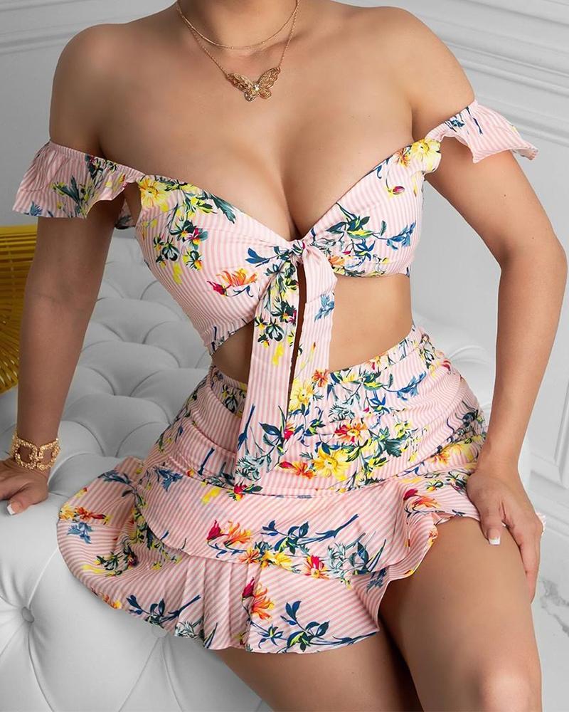 

Floral Tie Front Mini Dress, Pink