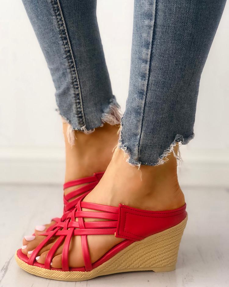 

Multi Strappy Peep-toe Platform Wedge Sandals