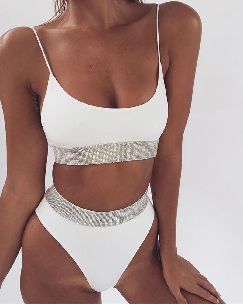 

Colorblock Spaghetti Strap Bikini Sets, White