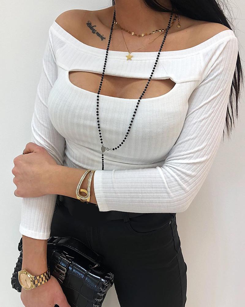 

Off Shoulder Cut Out Ribbed Blouse, White