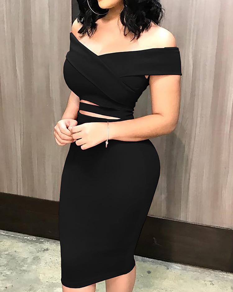 

Off Shoulder Cut Out Midi Dress, Black
