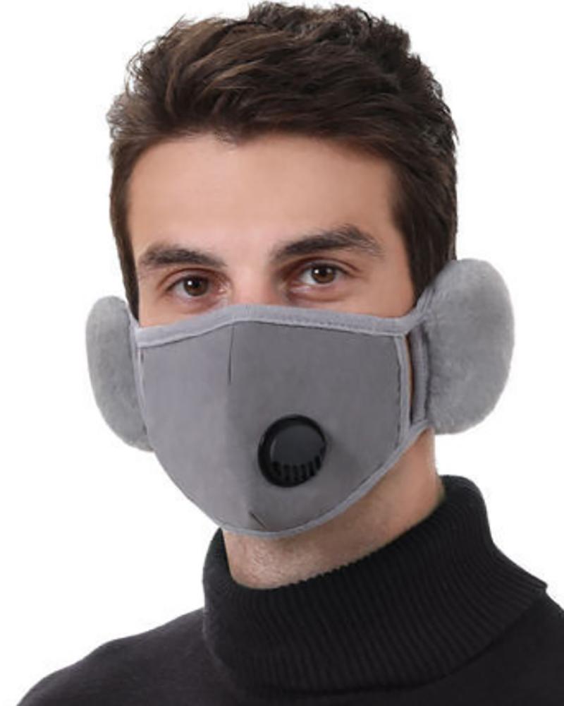 

2-in-1 Winter Warm Mask Valve Filter Earmuffs Mask, Gray