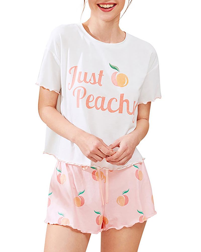 

Avocado Print Round Neck Pajamas Set, Pink