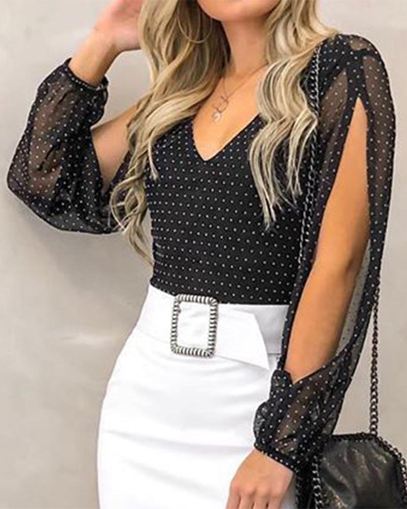 

Polka Dot Long Split Sleeve Blouse