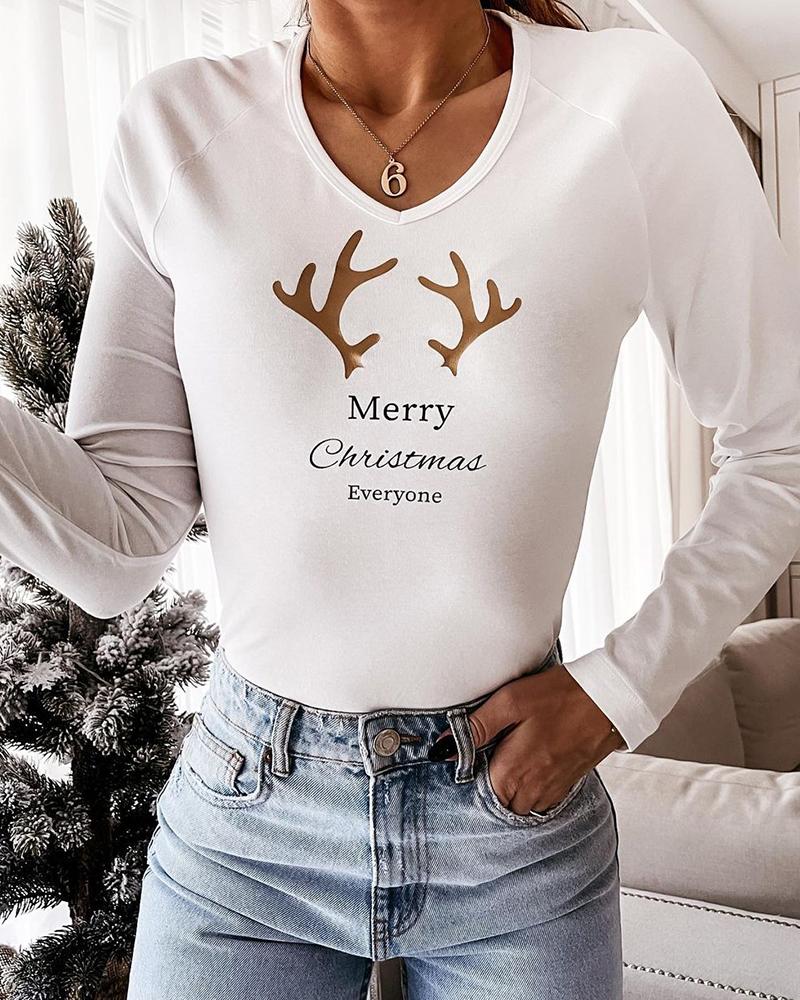 

Christmas Letter Print Long Sleeve Tee, White