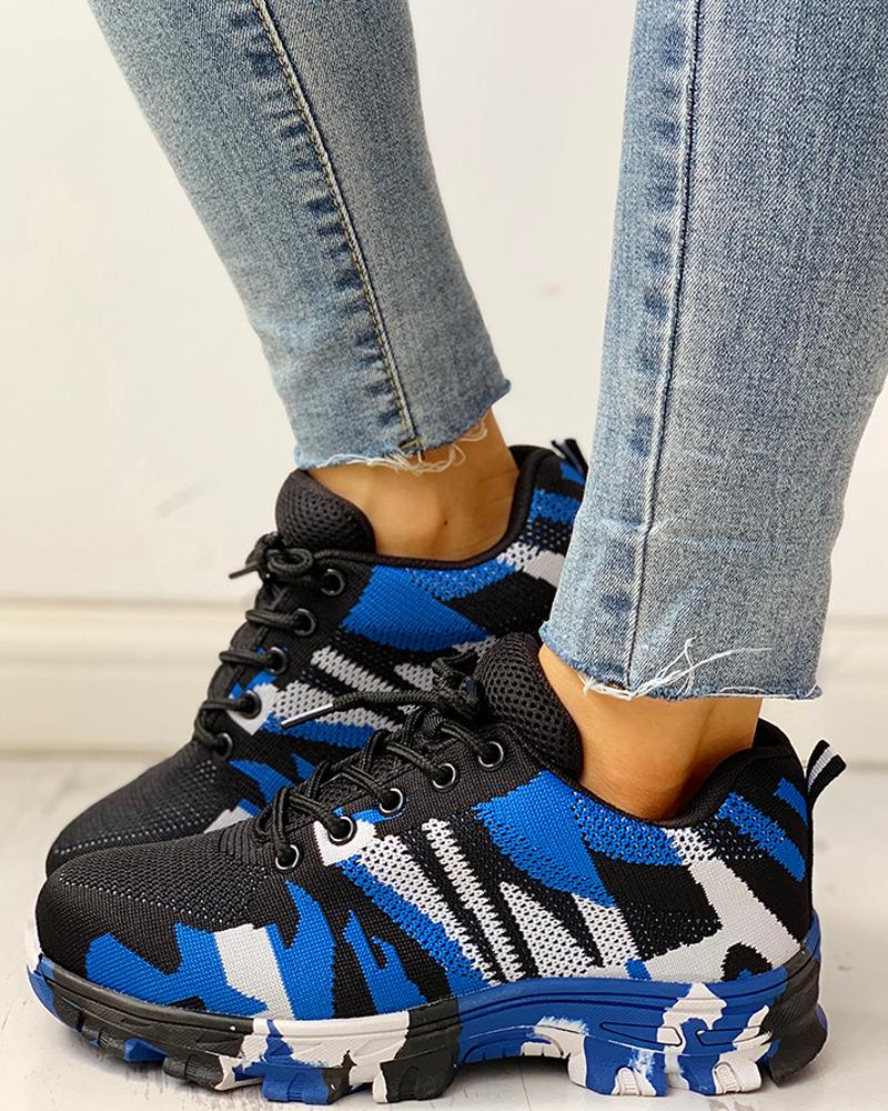 

Platform Breathable Lace-Up Climbing Sneakers, Blue