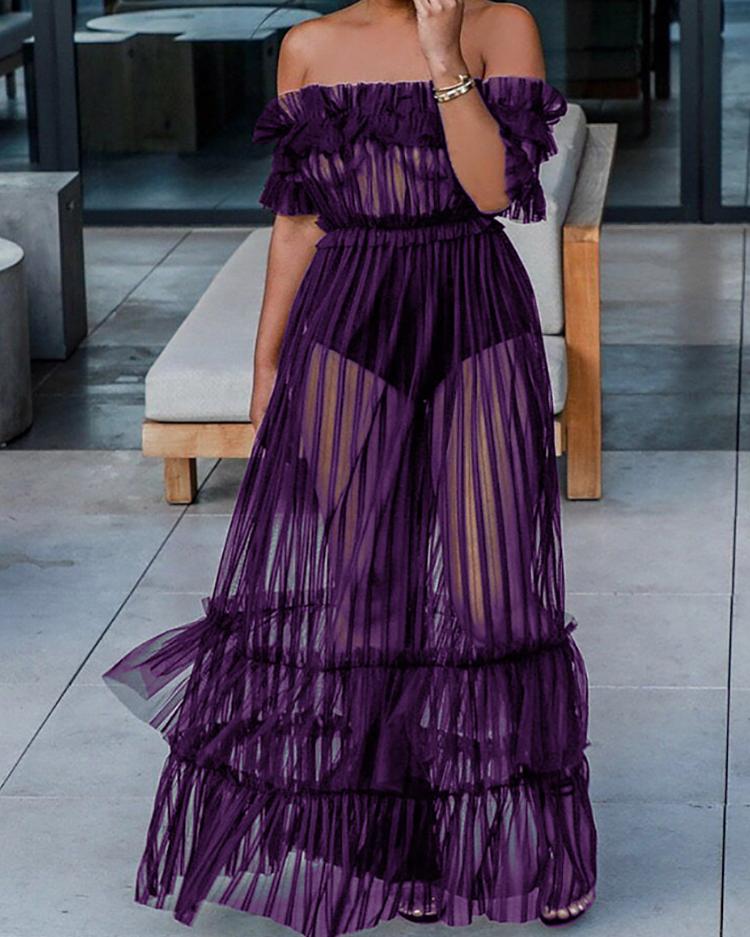 

Off Shoulder Sheer Mesh Maxi Dress