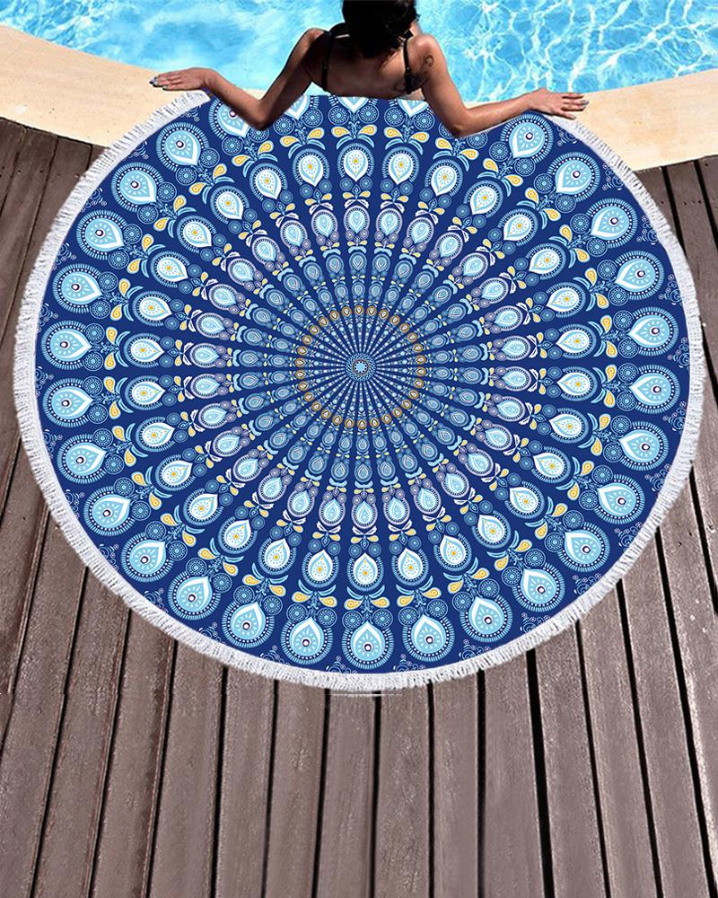 

Print Tassel Outdoor Travel Pool Beach Towel Blanket(150*150cm, Blue