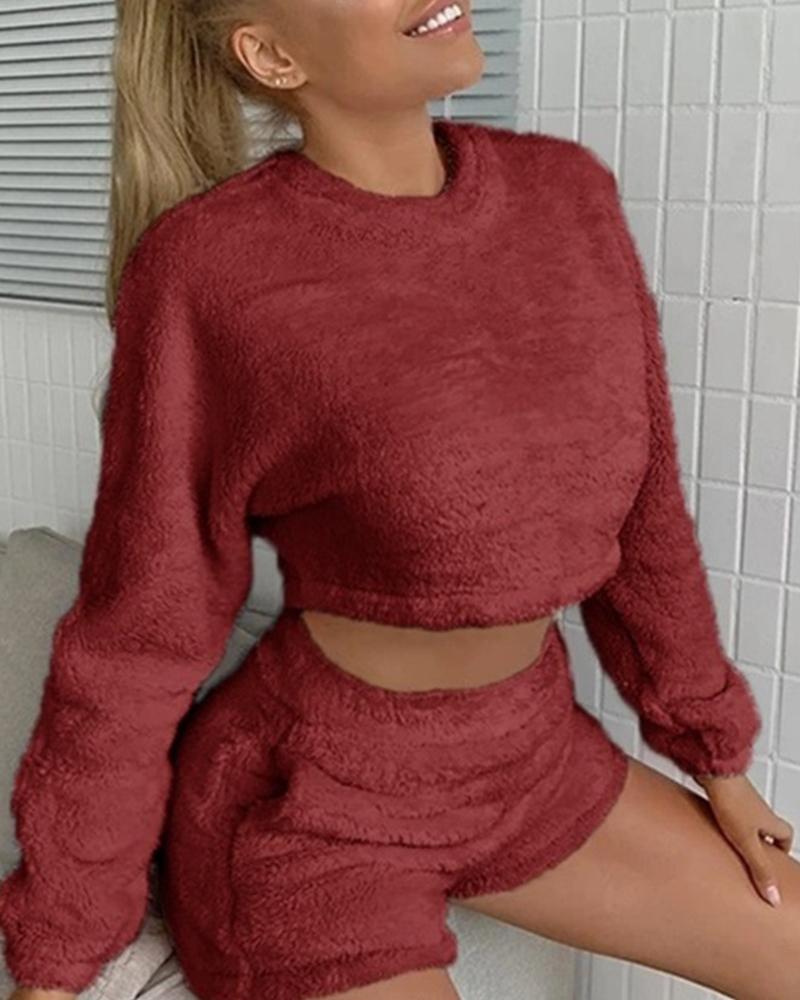 

Solid Color Long Sleeve Sweater Suit Sets, Wine red