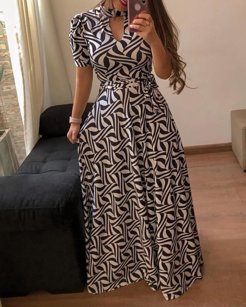

Short Sleeve Print Maxi Dress, White