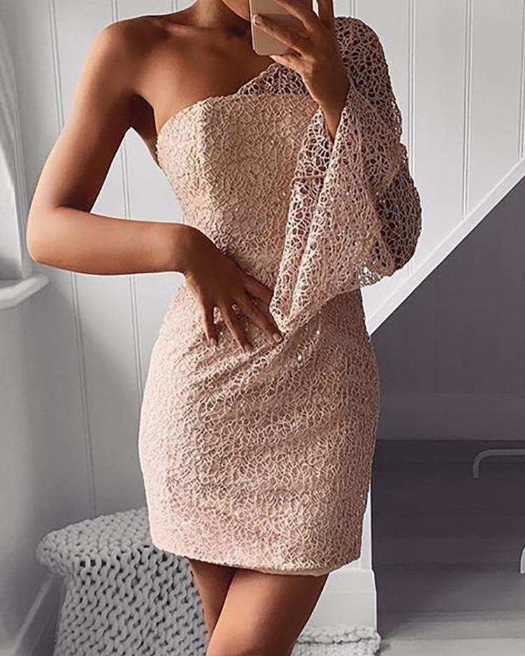 

One Flared Sleeve Mini Lace Dress