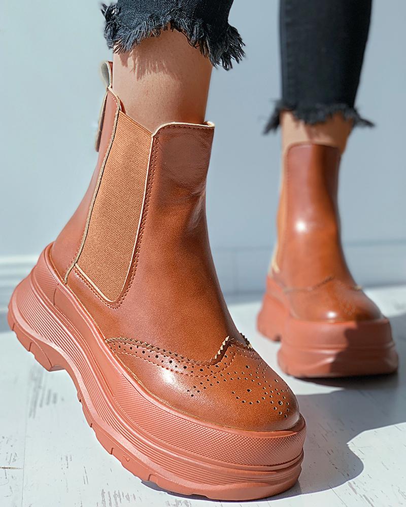 

Brogue Wingtip Detail Combat Boots, Brown