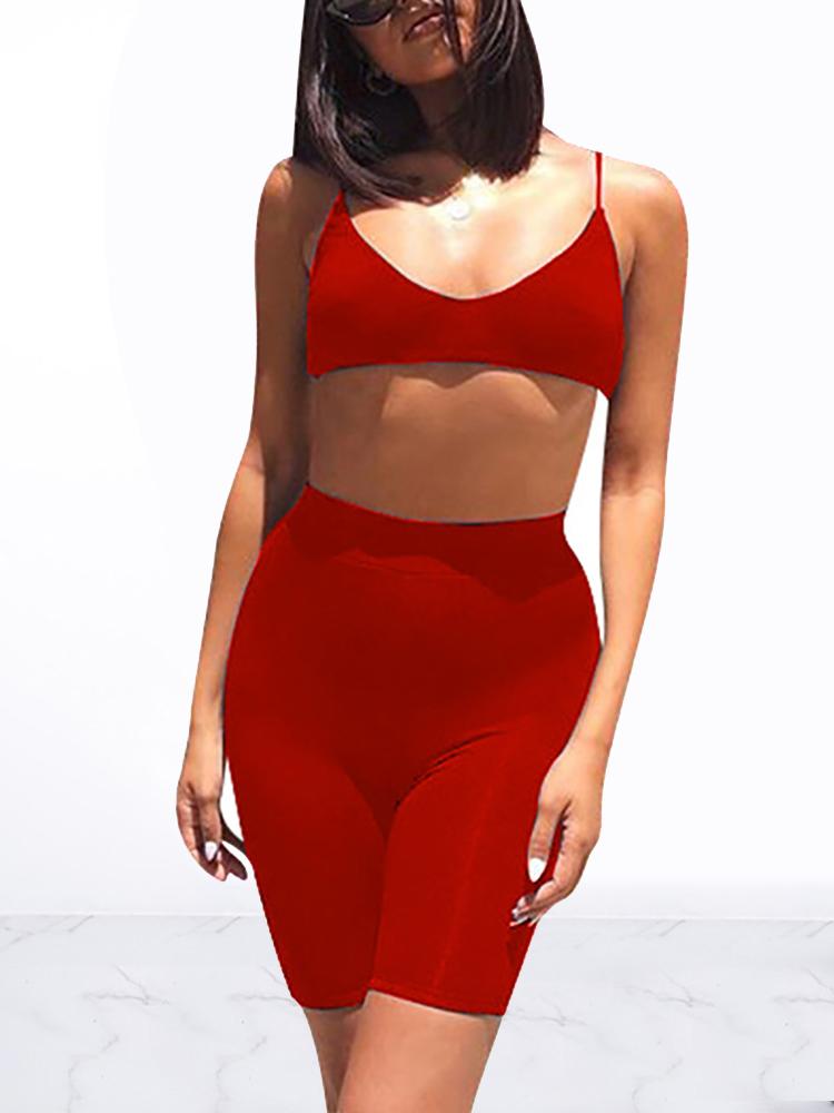 

Crop Top & Slinky Shorts Set, Red