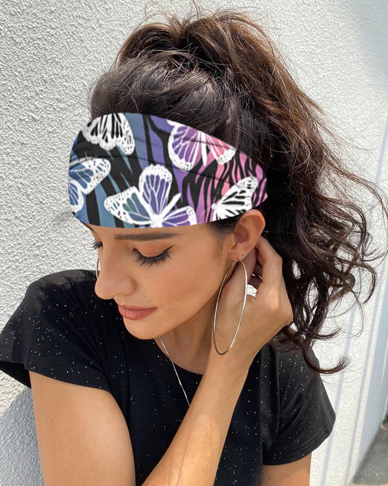 

Butterfly Print Yoga Running Headwraps Hair Band, Blue