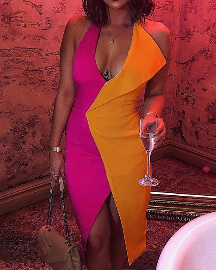 

Two Tone Slit Irregular Party Dress, Orange