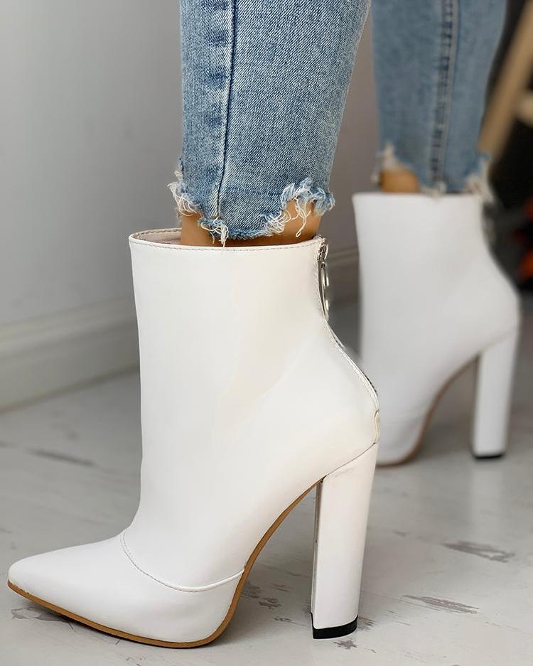 

Solid Pointed Toe Zipper Back Boots, White