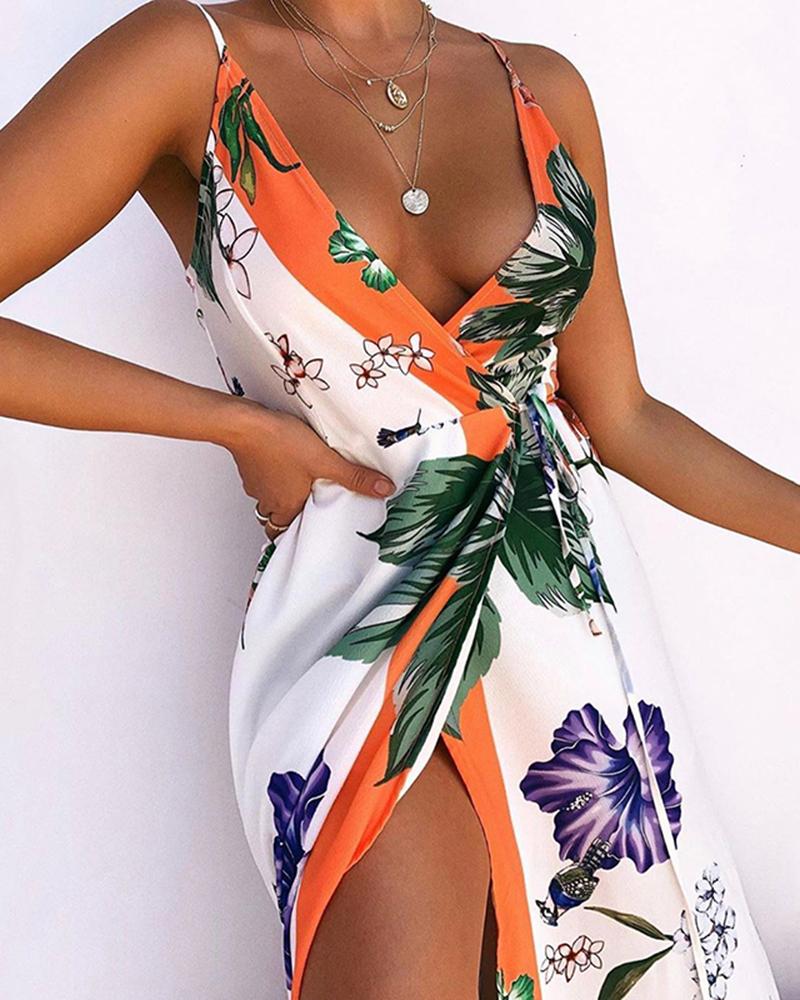 

Floral V-Neck Split Camisole Dress