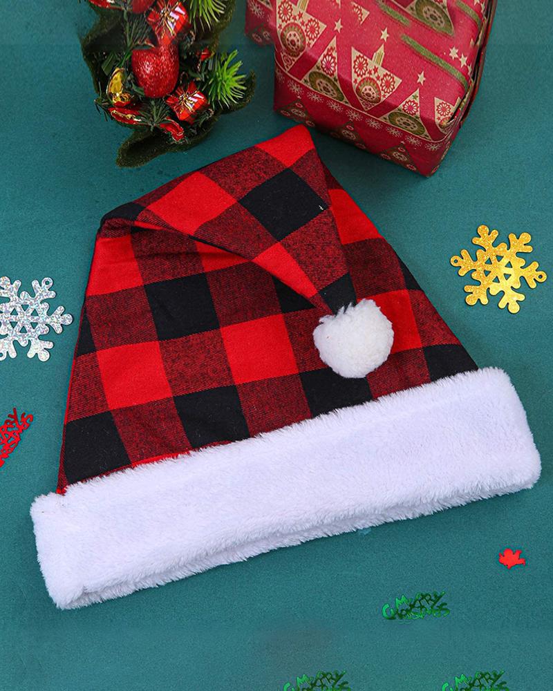 

Christmas Plaid Pom Pom Fluffy Hats, Red