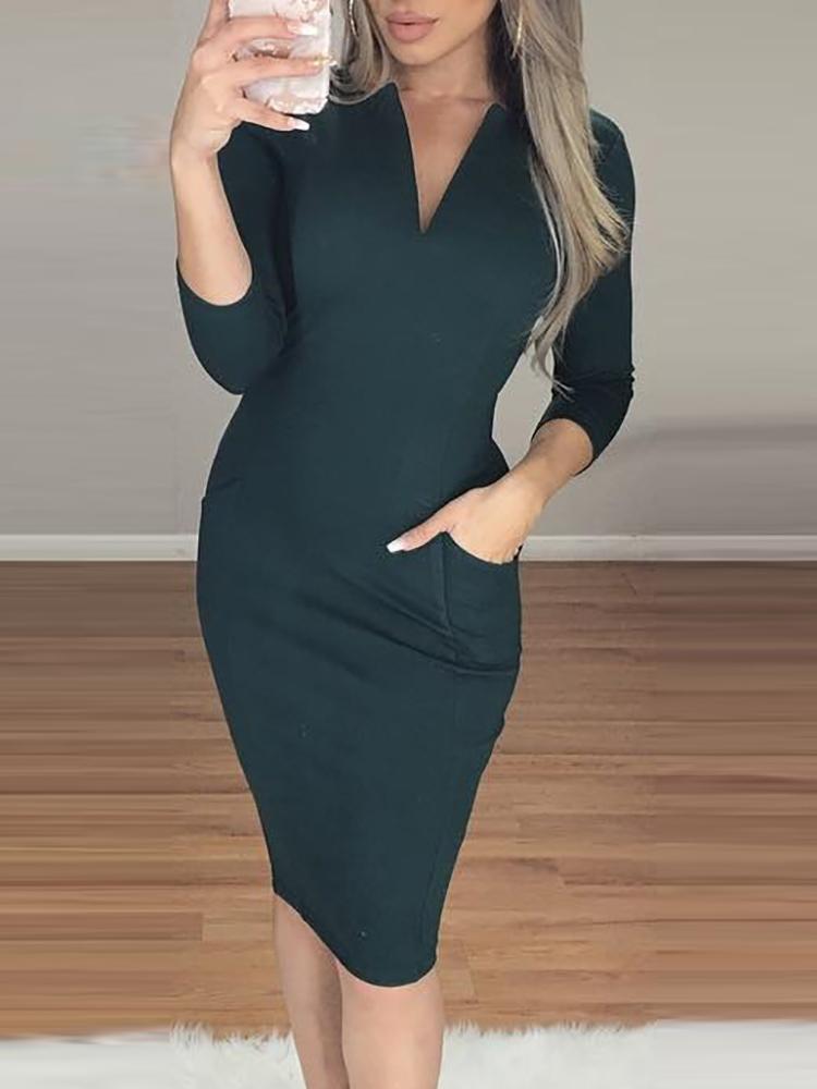 

V-Neck Dual Pocket Skinny Dress