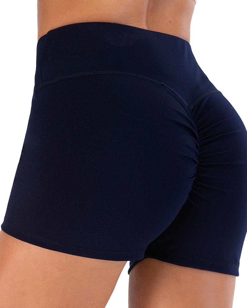 

High Waist Ruched Sporty Shorts, Dark blue