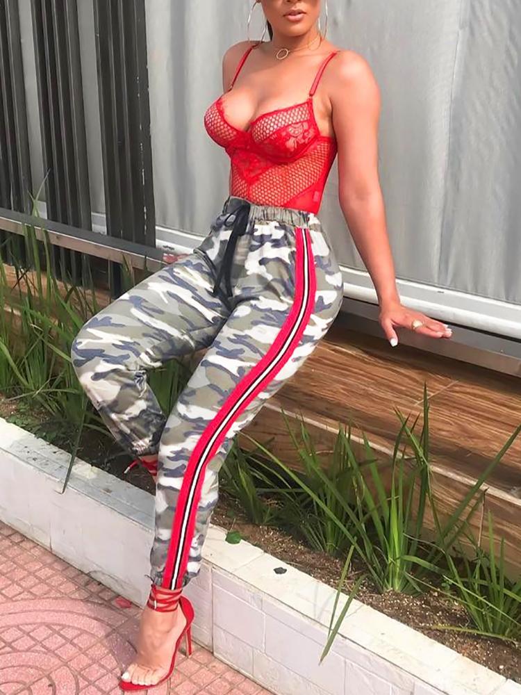 

Camo Print Stripes Side Drawstring Pants