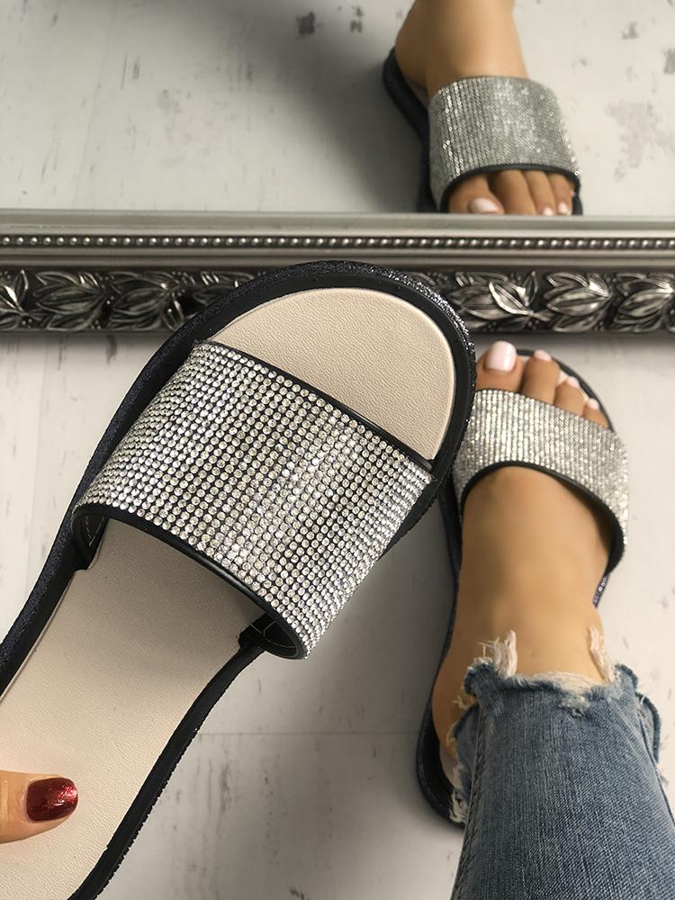 

Sequins Embellished Non-slip Slippers, Black