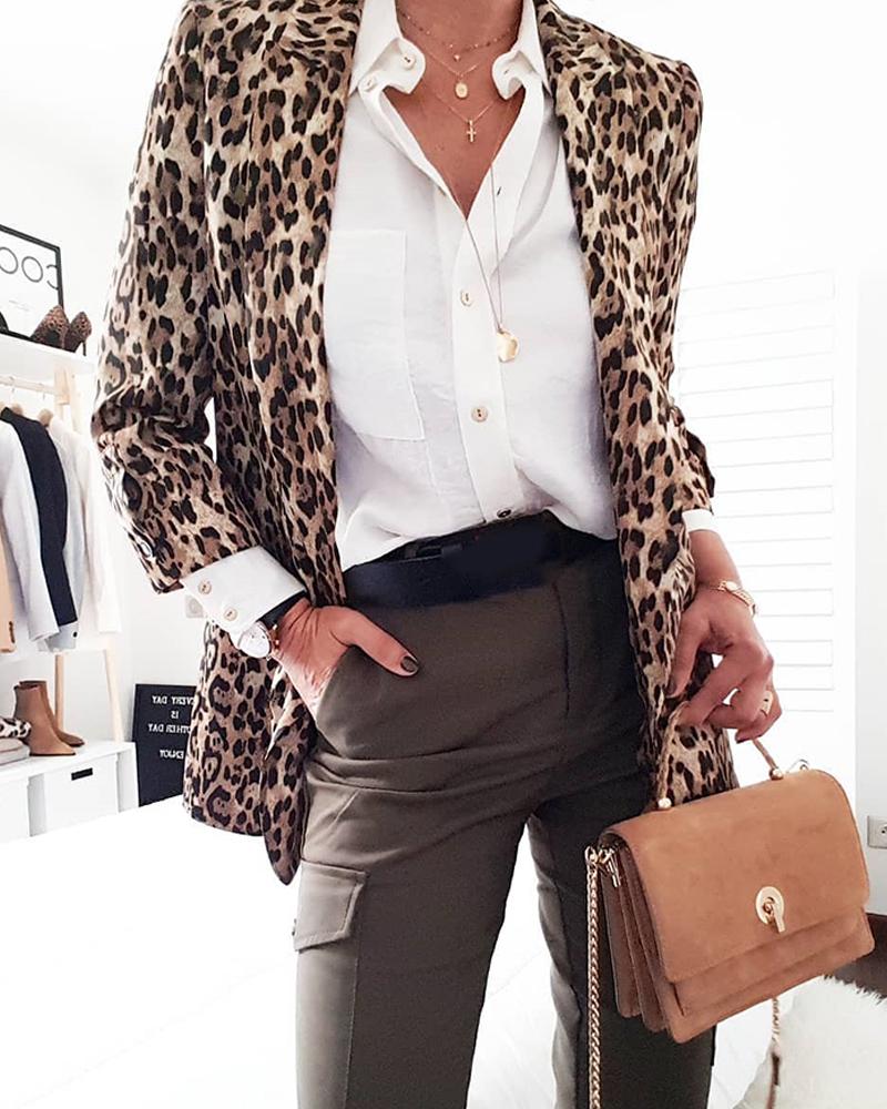 

Leopard Print Open Front Blazer