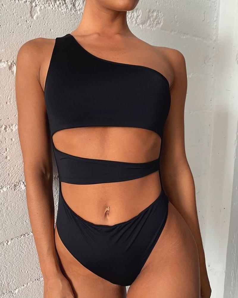 

One Shoulder One-Piece Swimsuit, Black