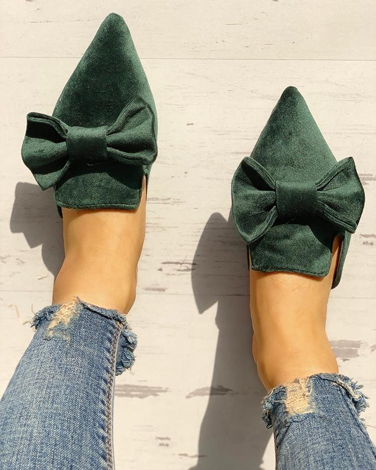 

Suede Bowknot Pointed Toe Flat Shoes