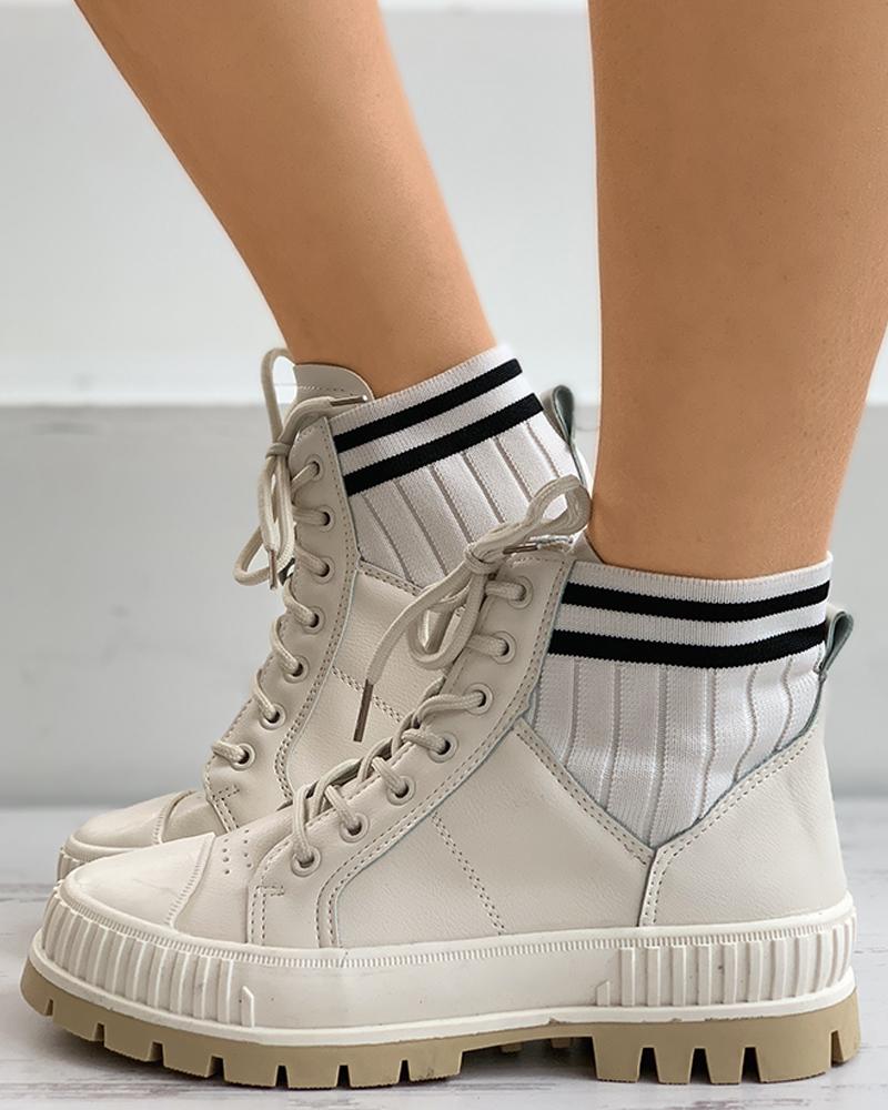 

Striped Colorblock Lace-up Sneaker, White