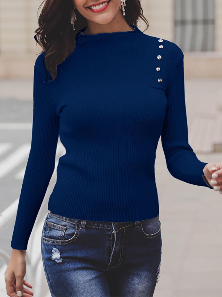 

Button Detail Pocket Pullover Top, Blue